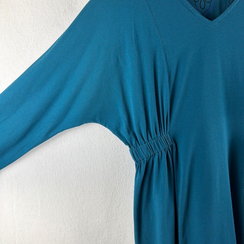 Gudrun Sjoden Teal Organic Cotton Modal V-Neck Cinched Waist Midi Maxi Dress L - Picture 4 of 8
